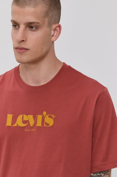 Памучна тениска Levi's в червено с принт