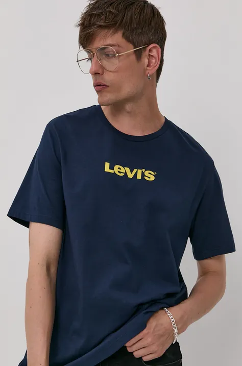 Levi's Tricou bărbați, culoarea albastru marin, cu imprimeu