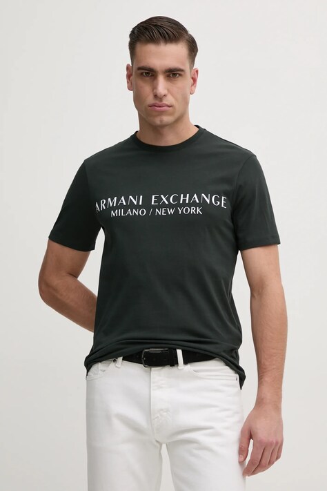 Armani Exchange tricou din bumbac culoarea verde, cu imprimeu
