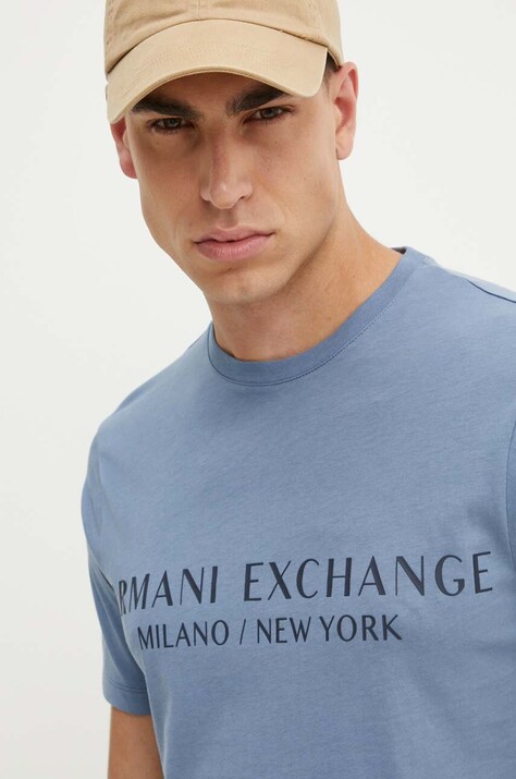 Armani Exchange tricou din bumbac culoarea gri, cu imprimeu
