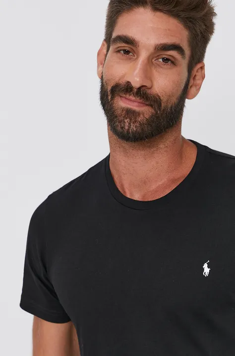 Bavlněné tričko Polo Ralph Lauren černá barva, hladké, 714844756001