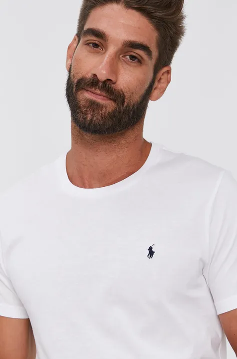 Bavlněné tričko Polo Ralph Lauren bílá barva, hladké, 714844756004