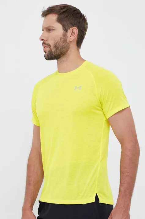 Under Armour t-shirt do biegania kolor żółty gładki