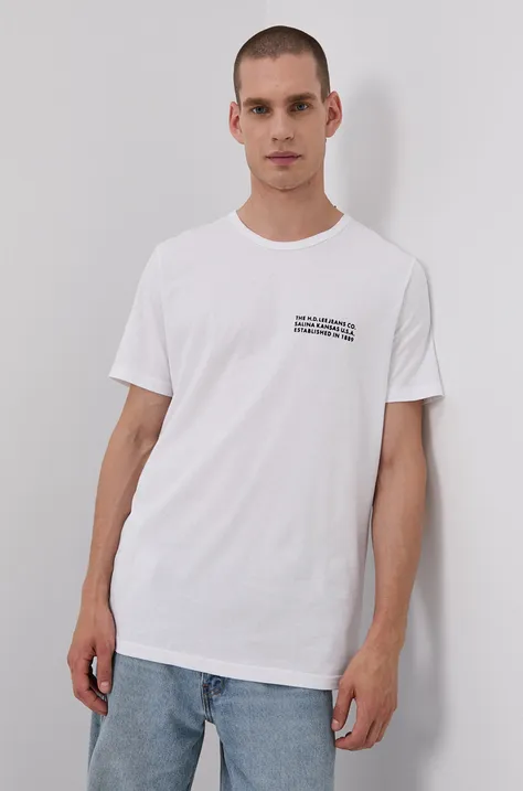 Lee T-shirt bawełniany kolor biały z nadrukiem