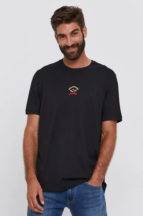 Bavlnené tričko Paul&Shark čierna farba, s potlačou