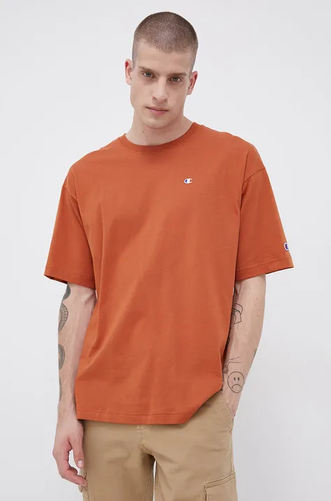 Champion T-shirt bawełniany 216548 kolor pomarańczowy z aplikacją 216548-MS053