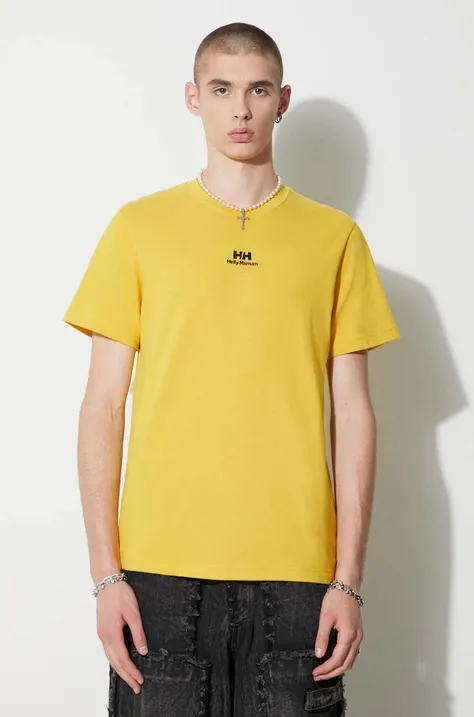 Helly Hansen t-shirt bawełniany kolor żółty z aplikacją 53391-591