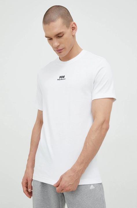 Βαμβακερό μπλουζάκι Helly Hansen YU PATCH T-SHIRT χρώμα: άσπρο 53391