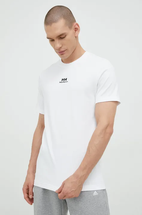 Helly Hansen tricou din bumbac YU PATCH T-SHIRT culoarea alb, cu imprimeu 53391