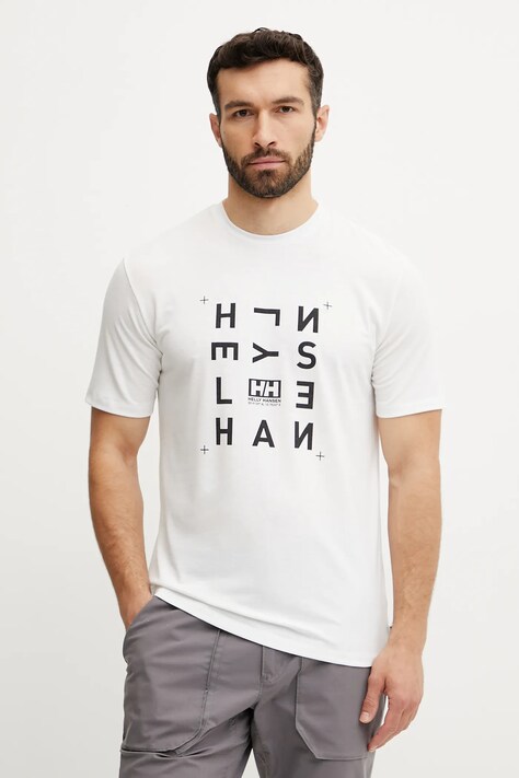 Tričko Helly Hansen SKOG RECYCLED GRAPHIC bílá barva, s potiskem, 63082