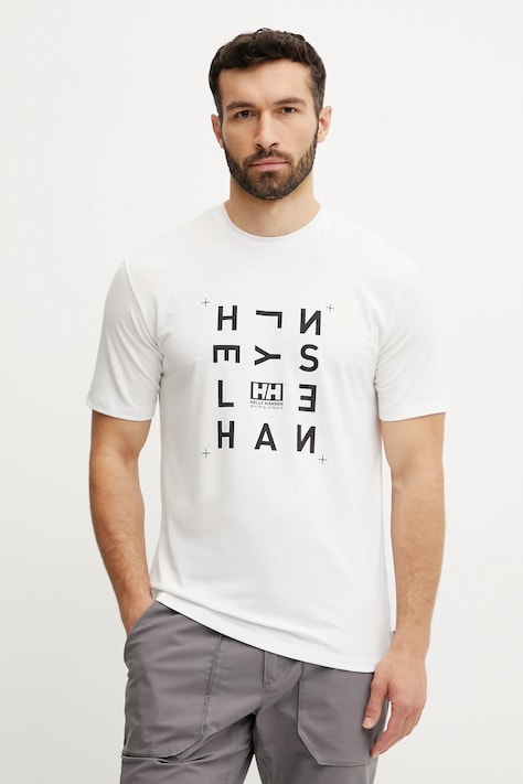 Tričko Helly Hansen SKOG RECYCLED GRAPHIC bílá barva, s potiskem, 63082