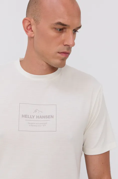Helly Hansen t-shirt męski kolor kremowy