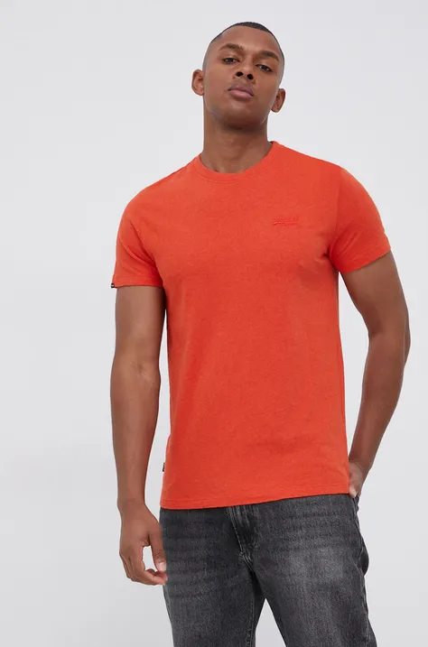 Superdry T-shirt bawełniany kolor pomarańczowy z aplikacją