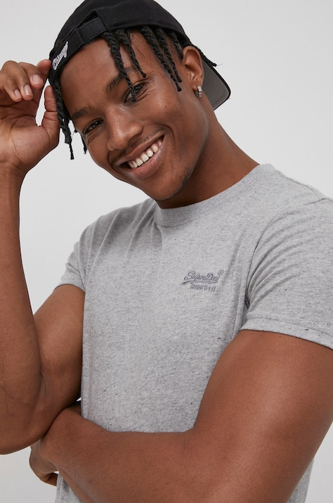 Хлопковая футболка Superdry цвет серый меланж