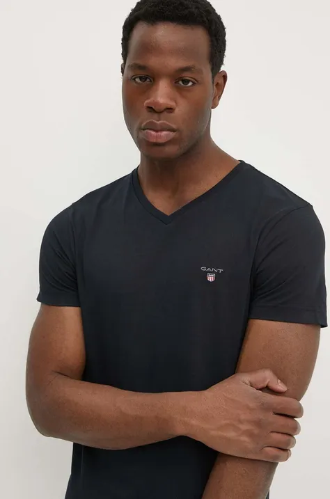 Bavlnené tričko Gant tmavomodrá farba, jednofarebný