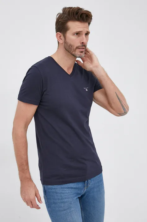 Bombažna kratka majica Gant mornarsko modra barva