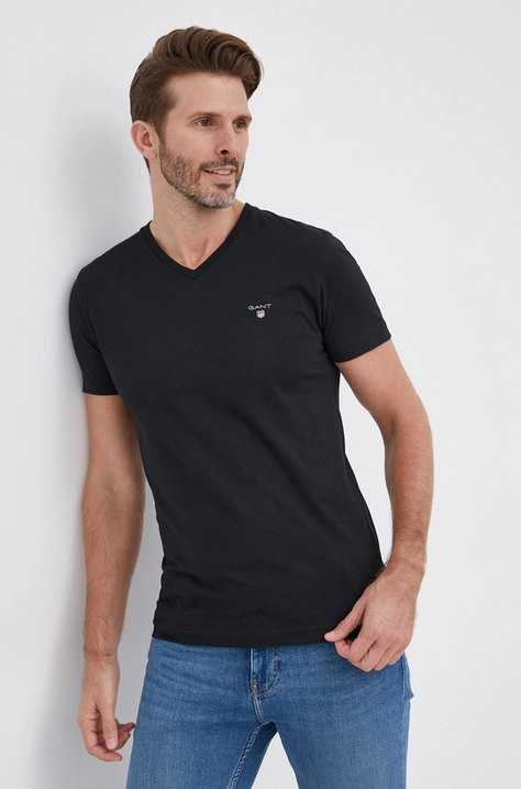 Gant T-shirt bawełniany 234104 kolor czarny gładki