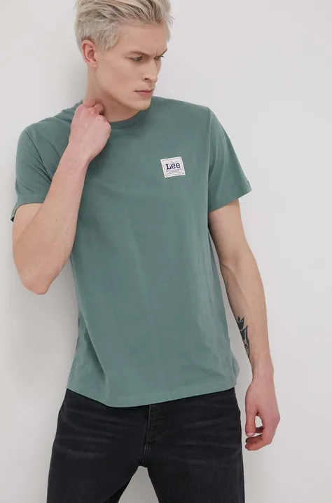 Bavlnené tričko Lee zelená farba, s nášivkou