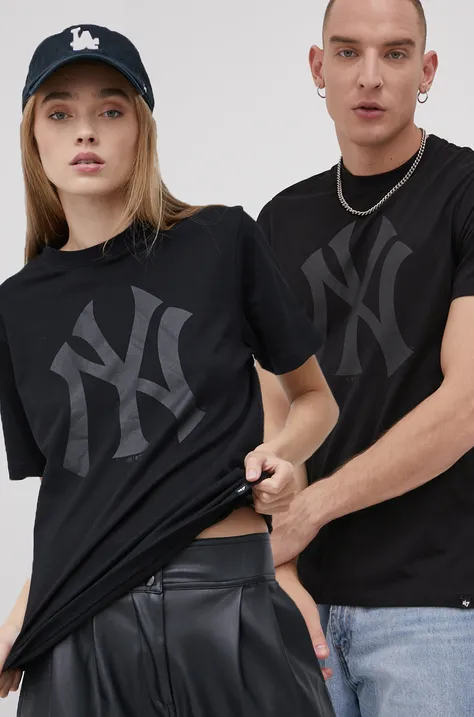 Памучна тениска 47brand MLB New York Yankees в черно с изчистен дизайн BB017TEMIME544089JK