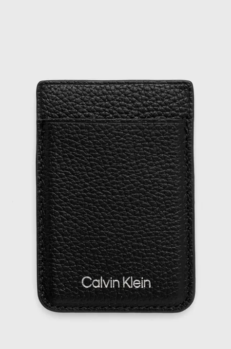 Calvin Klein etui na kartę skórzane + brelok kolor czarny