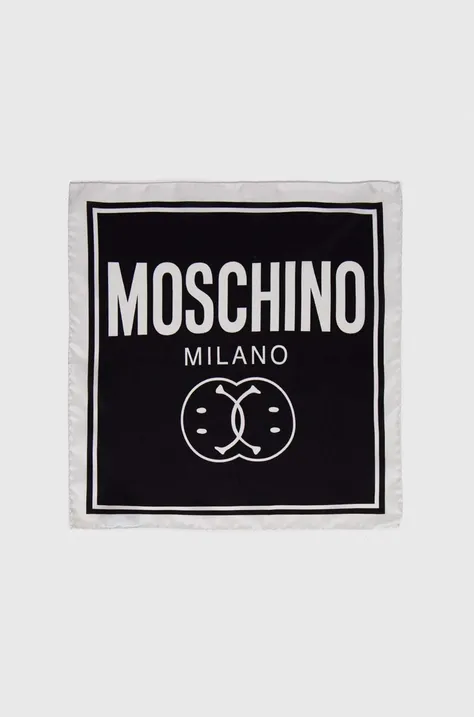 Svilen žepni robček Moschino x Smiley črna barva