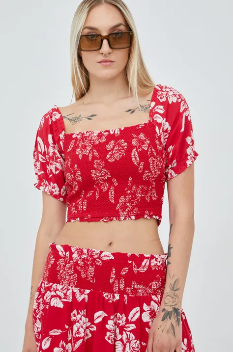 Superdry bluzka damska kolor czerwony w kwiaty