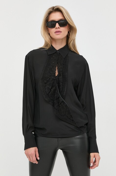 Victoria Beckham camasa de matase femei, culoarea negru, cu guler clasic, relaxed