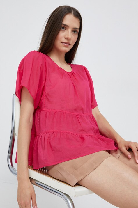 Sisley bluza din bumbac femei, culoarea roz, neted