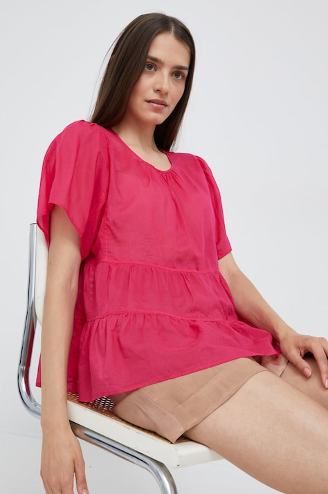 Sisley bluza din bumbac femei, culoarea roz, neted