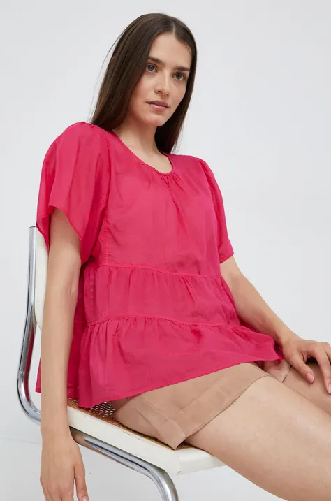Sisley bluzka bawełniana damska kolor różowy gładka
