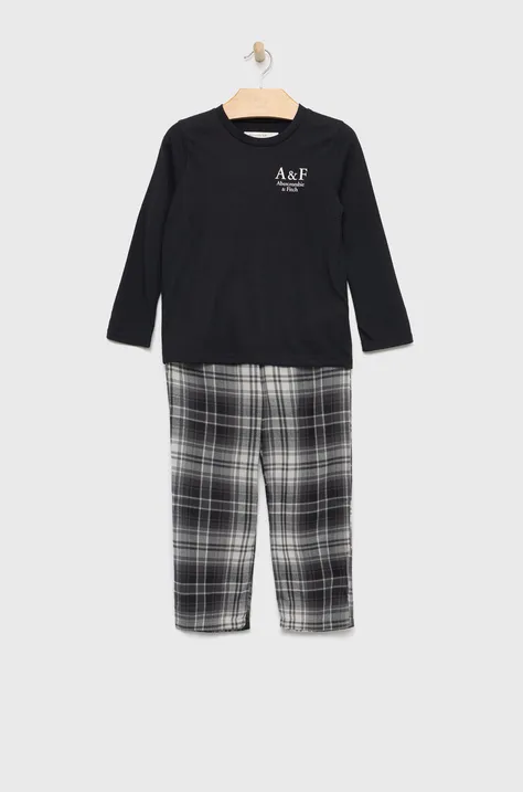 Детска пижама Abercrombie & Fitch в черно с изчистен дизайн
