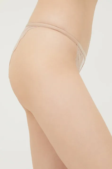 Бикини тип бразилиана Calvin Klein Underwear в бежово от полупрозрачна материя