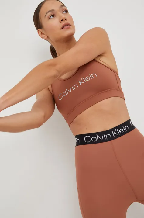 Športová podprsenka Calvin Klein Performance Ck Essentials hnedá farba,