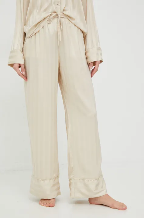 Abercrombie & Fitch pantaloni de pijama femei, culoarea bej, satin