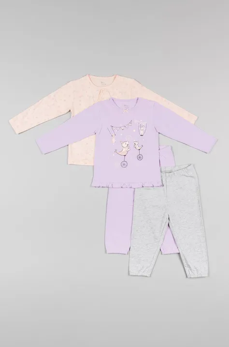 zippy piżama bawełniana dziecięca (2-pack) kolor fioletowy wzorzysta