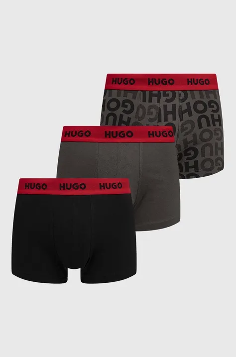 Boxerky HUGO 3-pack pánské, šedá barva