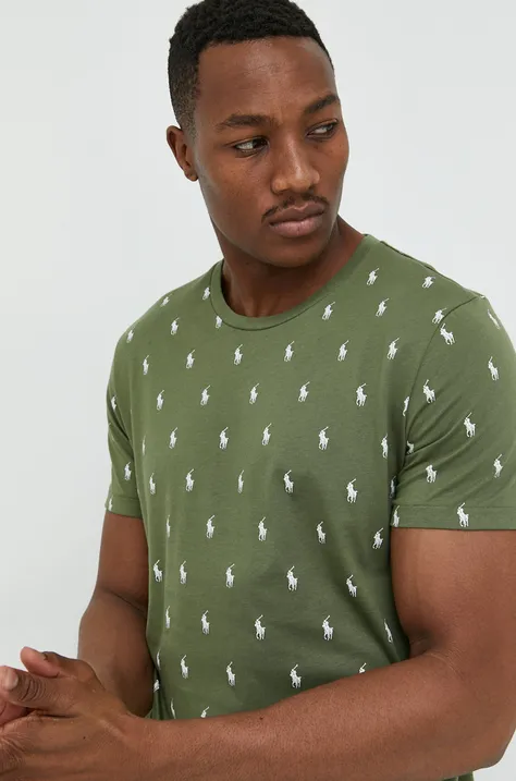 Бавовняна піжамна футболка Polo Ralph Lauren колір зелений візерунок