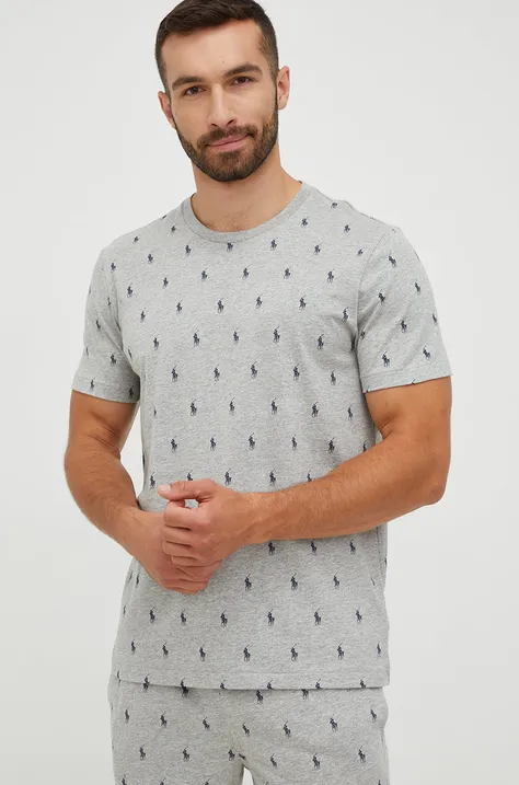 Bombažen pižama t-shirt Polo Ralph Lauren siva barva