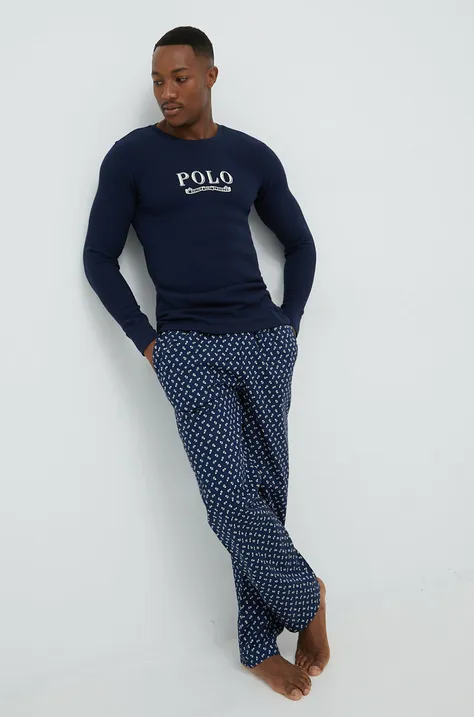 Пижама Polo Ralph Lauren мъжка в тъмносиньо с десен