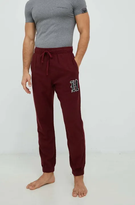 Hollister Co. spodnie piżamowe męskie kolor bordowy z aplikacją