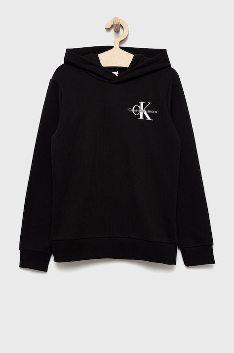 Calvin Klein Jeans hanorac de bumbac pentru copii culoarea negru, cu imprimeu