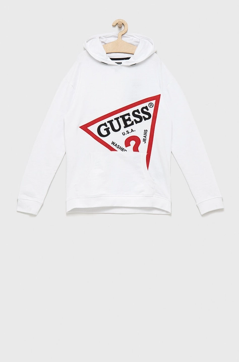 Guess hanorac de bumbac pentru copii culoarea alb, cu imprimeu