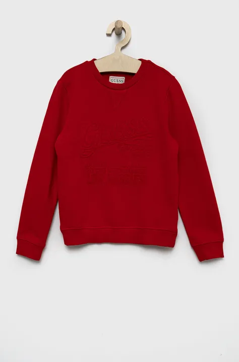 Guess bluza bawełniana dziecięca kolor czerwony z aplikacją
