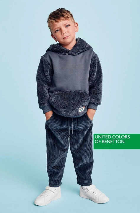 Детская кофта United Colors of Benetton цвет серый с капюшоном однотонная