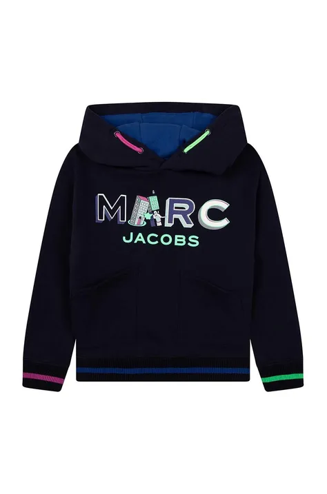 Marc Jacobs bluza bawełniana dziecięca kolor granatowy z kapturem z nadrukiem