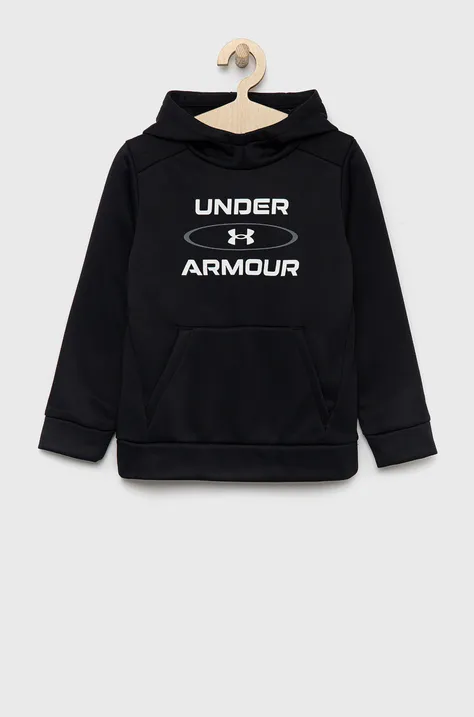 Under Armour bluza dziecięca kolor czarny z kapturem z nadrukiem