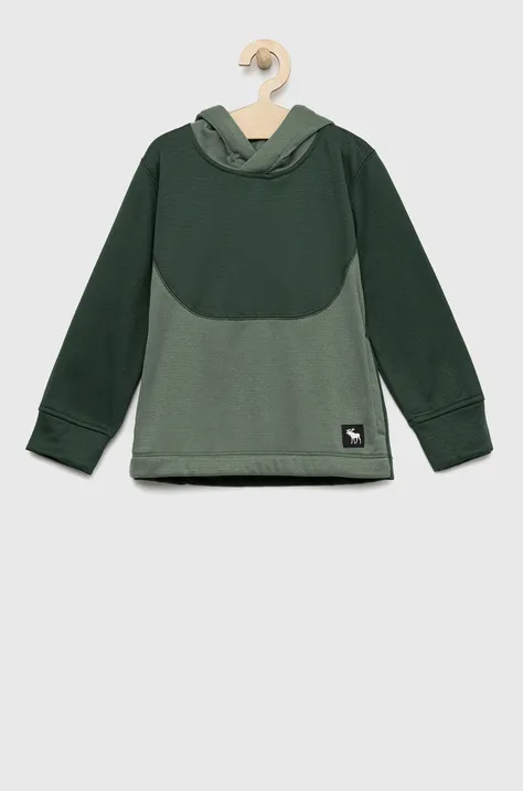 Abercrombie & Fitch bluza dziecięca kolor zielony z kapturem gładka