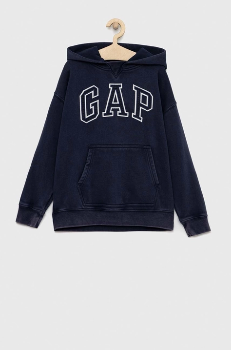 GAP bluza copii culoarea albastru marin, cu glugă, cu imprimeu