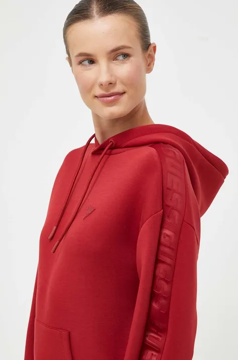 Pulover Guess ženska, rdeča barva, s kapuco