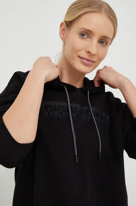 Dkny bluza damska kolor czarny z kapturem z aplikacją